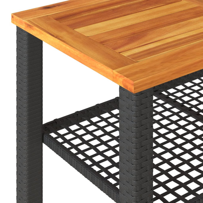 Garden Table Black 70X38X42 Cm Poly Rattan Acacia Wood Tllxib