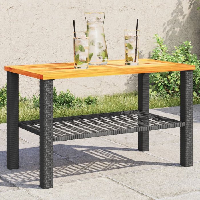 Garden Table Black 70X38X42 Cm Poly Rattan Acacia Wood Tllxib
