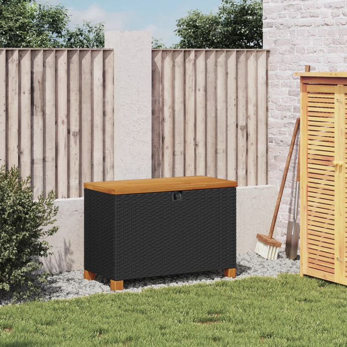Garden Storage Box Black 80X40X48 Cm Poly Rattan Acacia Wood Tllxnx