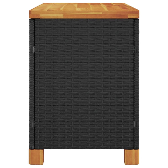 Garden Storage Box Black 80X40X48 Cm Poly Rattan Acacia Wood Tllxnx