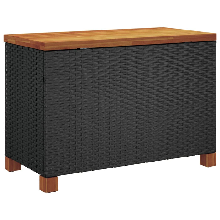 Garden Storage Box Black 80X40X48 Cm Poly Rattan Acacia Wood Tllxnx
