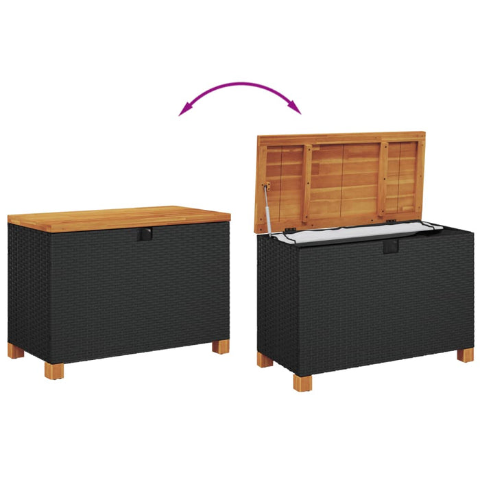 Garden Storage Box Black 80X40X48 Cm Poly Rattan Acacia Wood Tllxnx