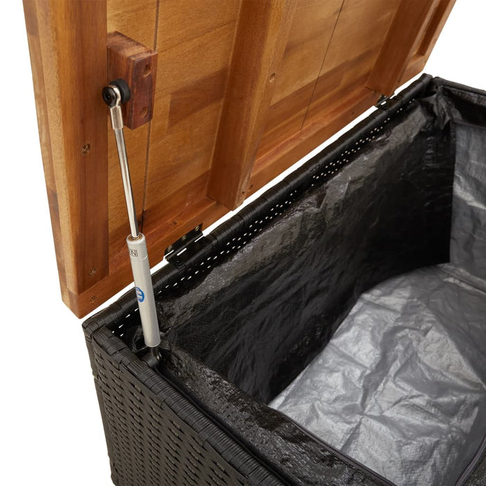 Garden Storage Box Black 80X40X48 Cm Poly Rattan Acacia Wood Tllxnx