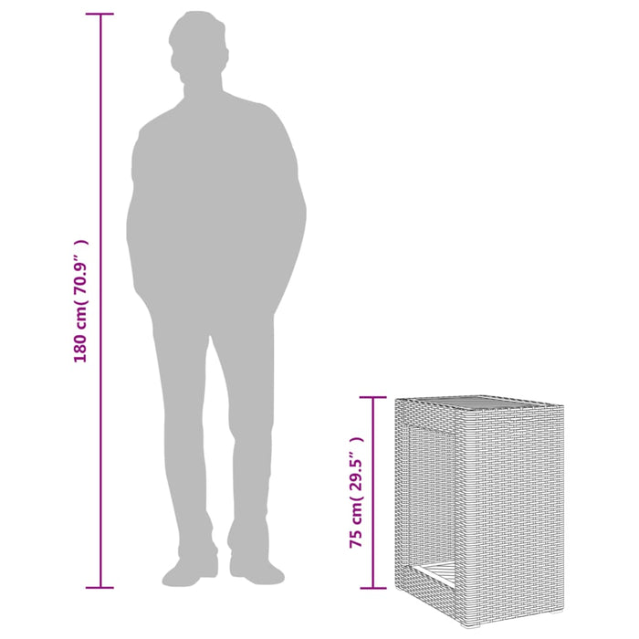 Garden Side Table With Wooden Top Black 60X40X75 Cm Poly Rattan Tlltbt