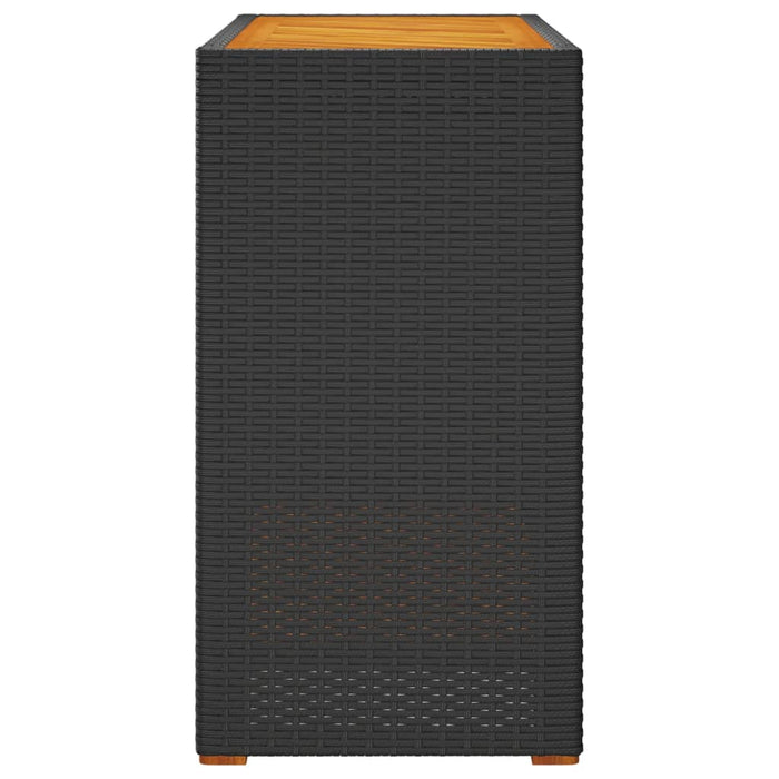 Garden Side Table With Wooden Top Black 100X40X75 Cm Poly Rattan Tlltbl