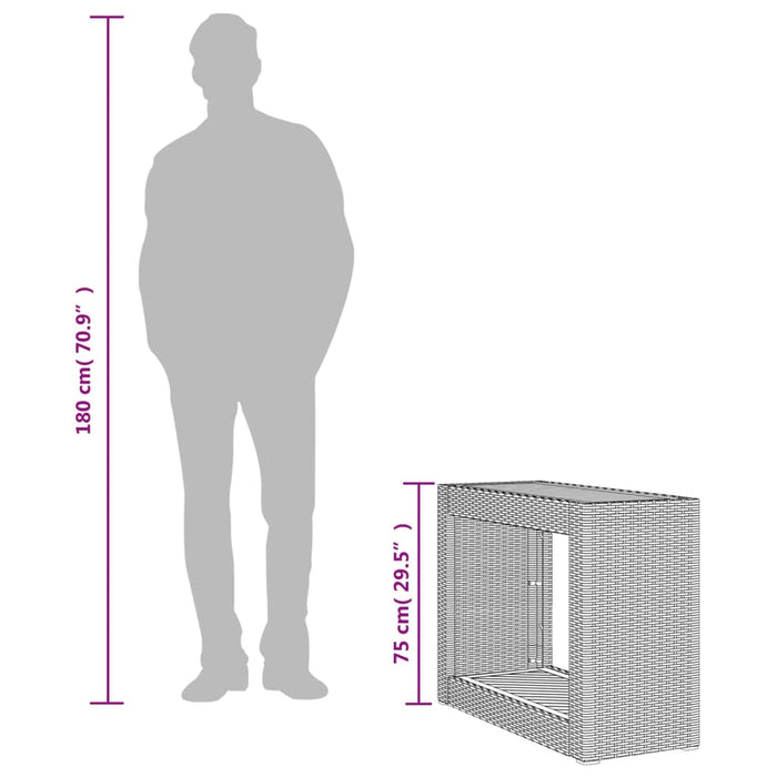 Garden Side Table With Wooden Top Black 100X40X75 Cm Poly Rattan Tlltbl