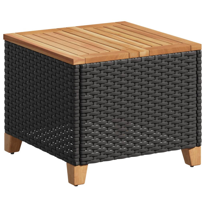 Garden Table Black 45X45X37 Cm Poly Rattan Acacia Wood Tlltxp
