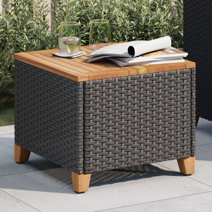Garden Table Black 45X45X37 Cm Poly Rattan Acacia Wood Tlltxp