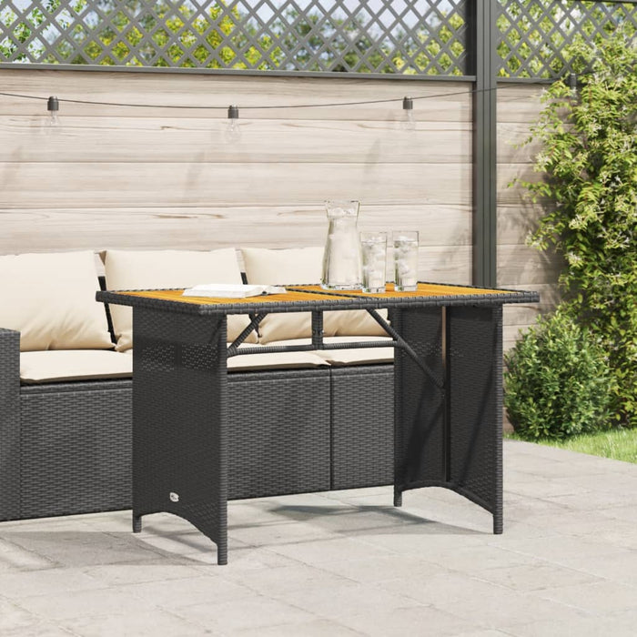 Garden Table With Wooden Top Black 110X68X70 Cm Poly Rattan Tlltpp
