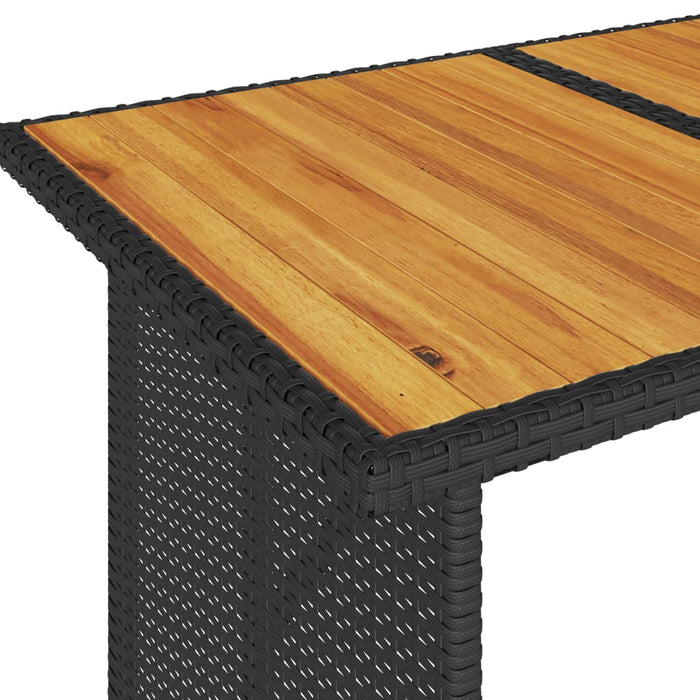 Garden Table With Wooden Top Black 110X68X70 Cm Poly Rattan Tlltpp