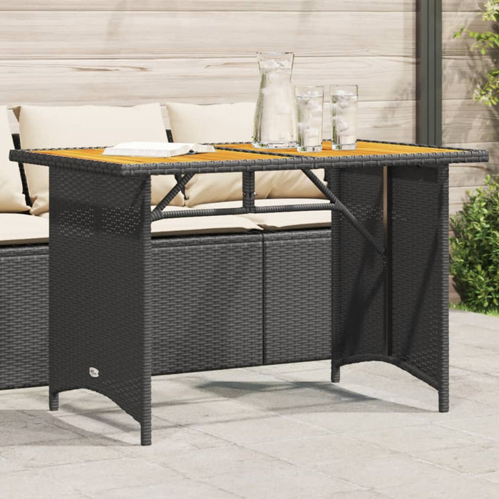 Garden Table With Wooden Top Black 110X68X70 Cm Poly Rattan Tlltpp