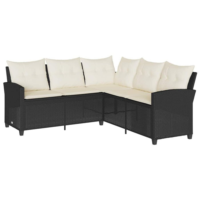 L-Shaped Couch Sofa With Cushions Black Poly Rattan Tlpaop