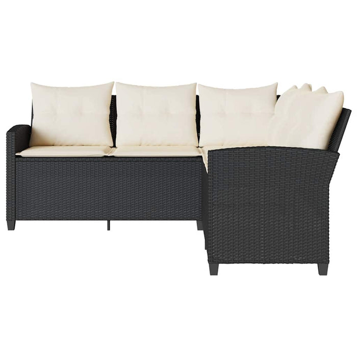 L-Shaped Couch Sofa With Cushions Black Poly Rattan Tlpaop
