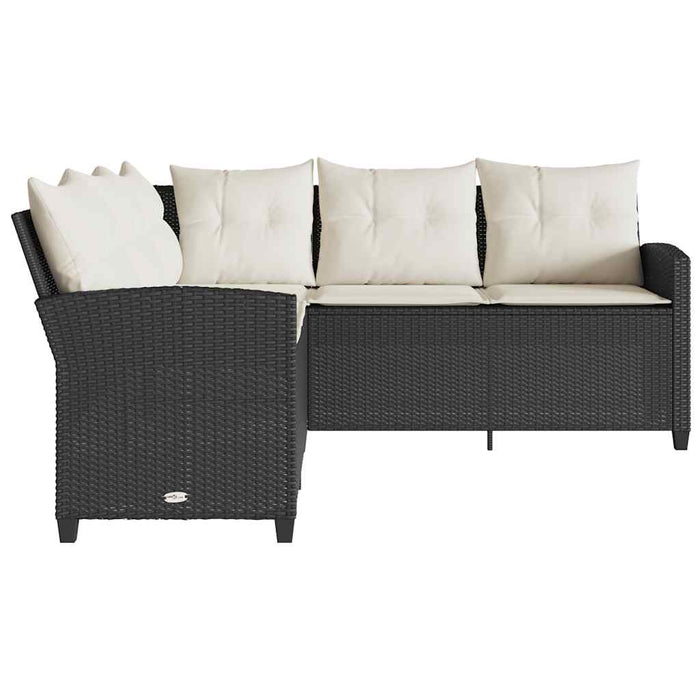 L-Shaped Couch Sofa With Cushions Black Poly Rattan Tlpaop