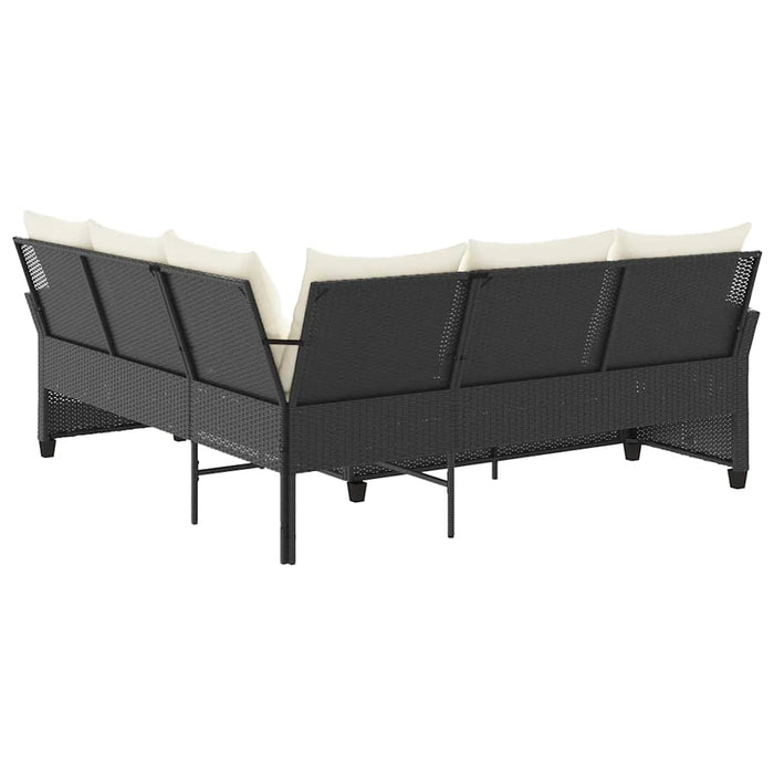 L-Shaped Couch Sofa With Cushions Black Poly Rattan Tlpaop