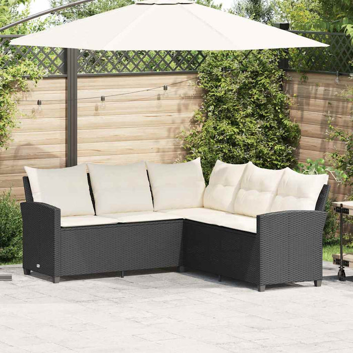L-Shaped Couch Sofa With Cushions Black Poly Rattan Tlpaop