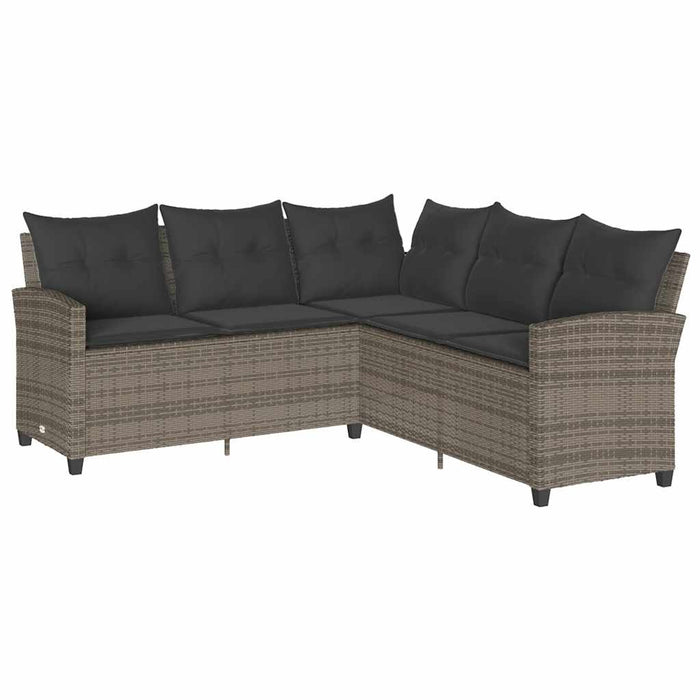 L-Shaped Couch Sofa With Cushions Grey Poly Rattan Tlpaol