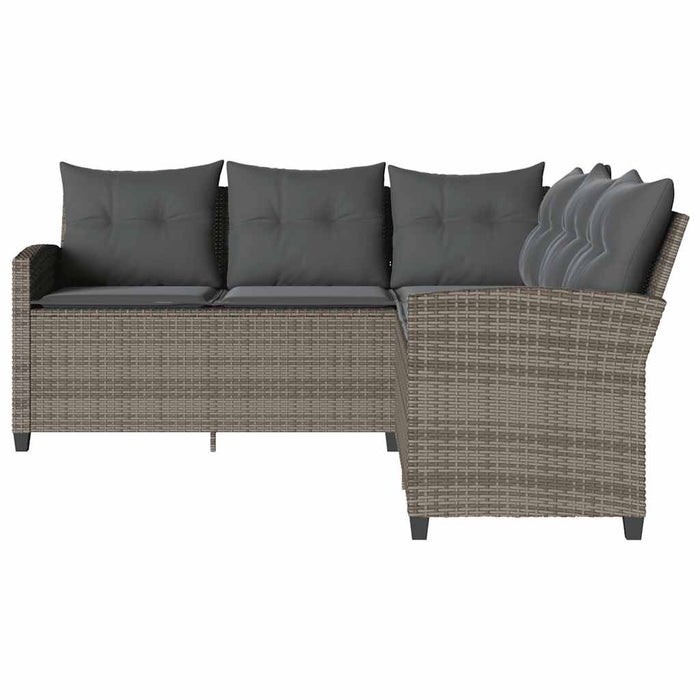 L-Shaped Couch Sofa With Cushions Grey Poly Rattan Tlpaol
