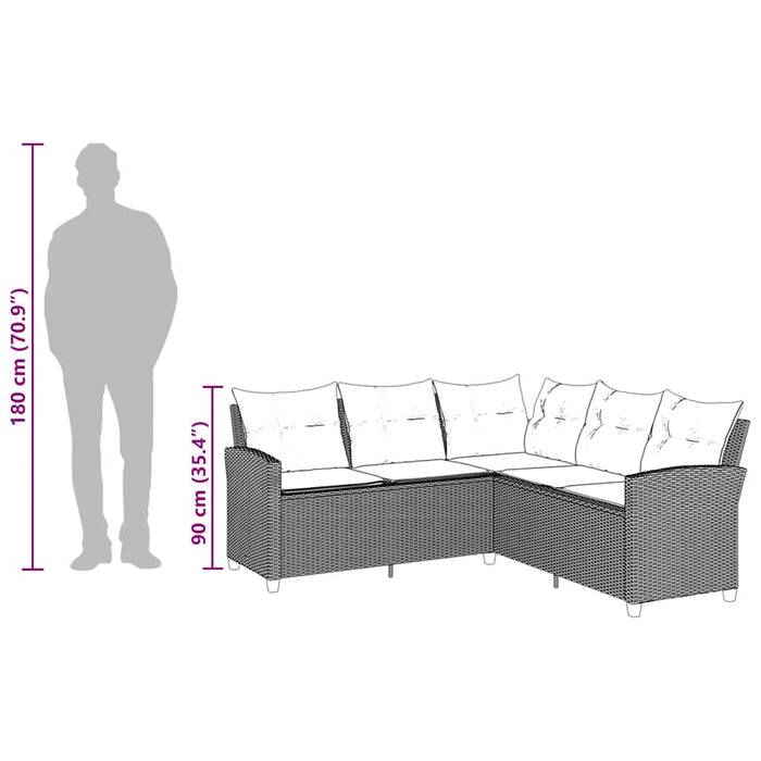 L-Shaped Couch Sofa With Cushions Grey Poly Rattan Tlpaol