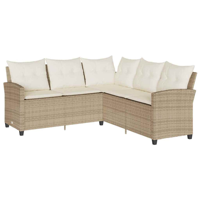 L-Shaped Couch Sofa With Cushions Beige Poly Rattan Tlpaoi