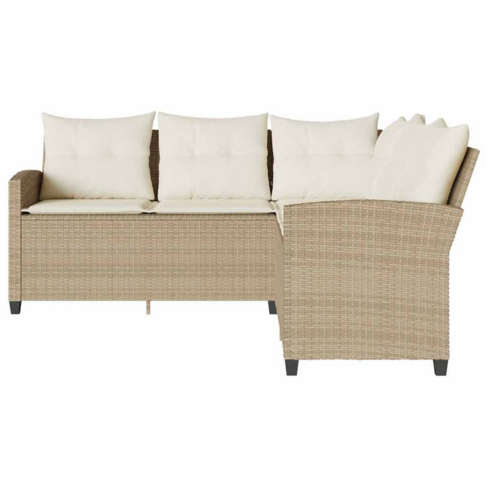 L-Shaped Couch Sofa With Cushions Beige Poly Rattan Tlpaoi