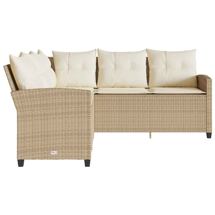 L-Shaped Couch Sofa With Cushions Beige Poly Rattan Tlpaoi