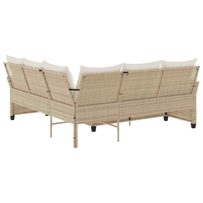 L-Shaped Couch Sofa With Cushions Beige Poly Rattan Tlpaoi