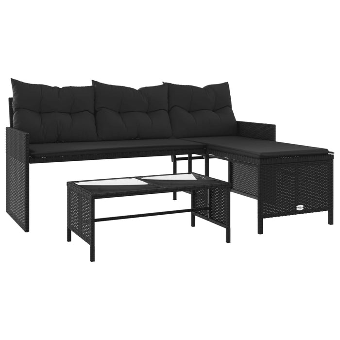Garden Sofa With Table And Cushions L-Shaped Black Poly Rattan Tlppix