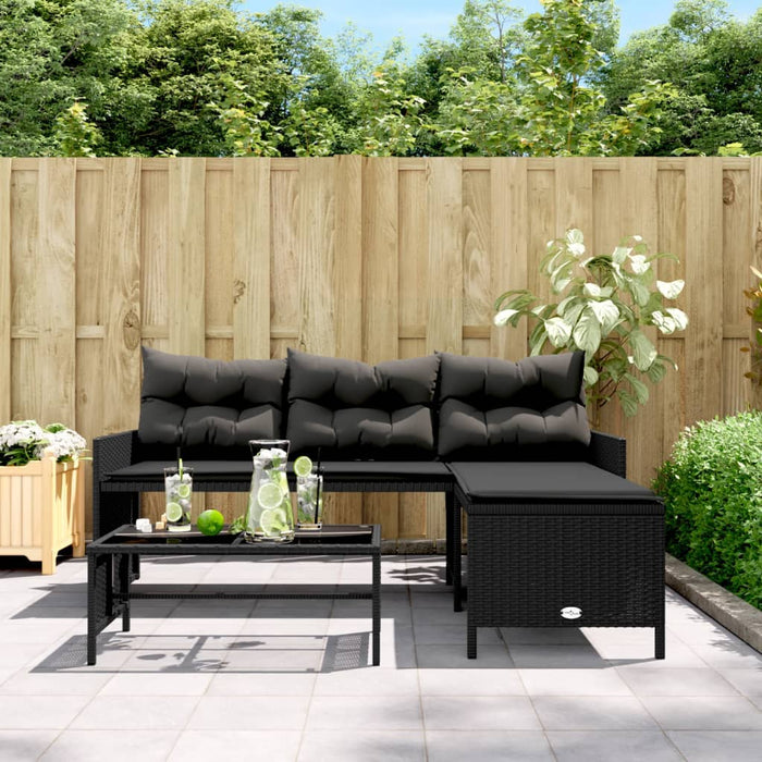 Garden Sofa With Table And Cushions L-Shaped Black Poly Rattan Tlppix