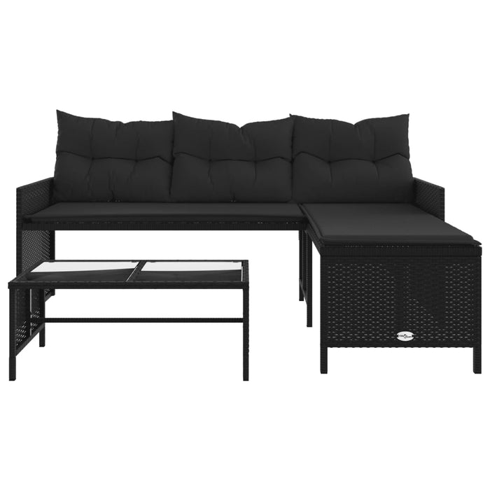 Garden Sofa With Table And Cushions L-Shaped Black Poly Rattan Tlppix