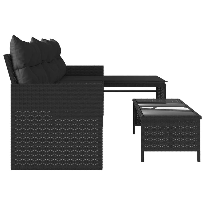 Garden Sofa With Table And Cushions L-Shaped Black Poly Rattan Tlppix