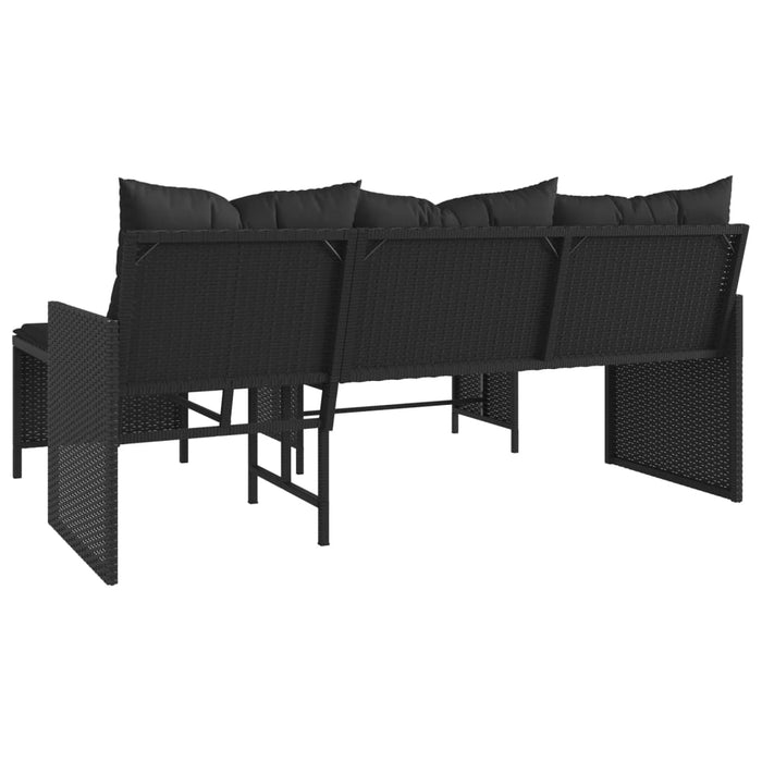 Garden Sofa With Table And Cushions L-Shaped Black Poly Rattan Tlppix