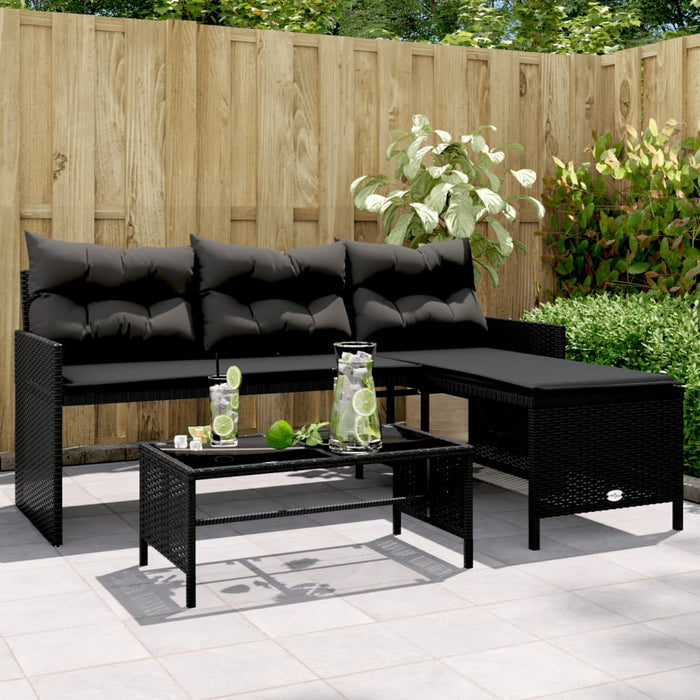 Garden Sofa With Table And Cushions L-Shaped Black Poly Rattan Tlppix