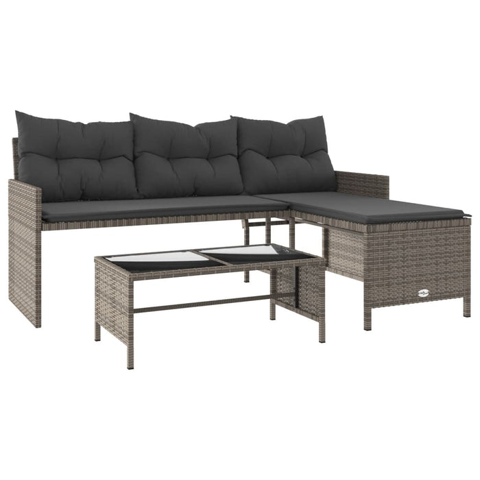 Garden Sofa With Table And Cushions L-Shaped Grey Poly Rattan Tlppia