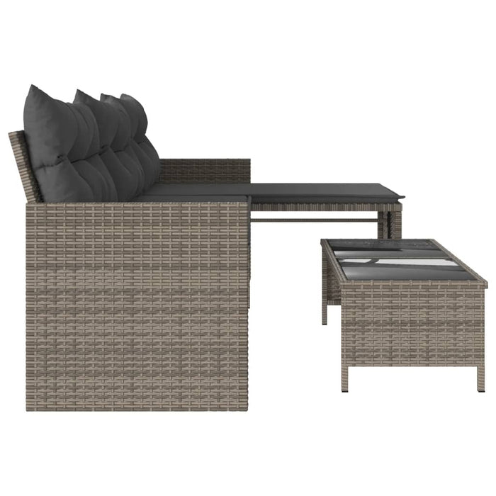 Garden Sofa With Table And Cushions L-Shaped Grey Poly Rattan Tlppia