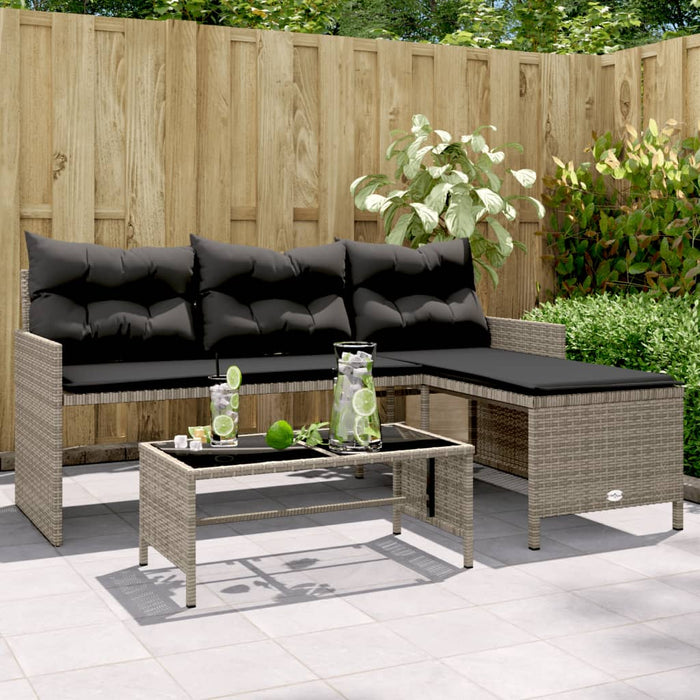 Garden Sofa With Table And Cushions L-Shaped Grey Poly Rattan Tlppia