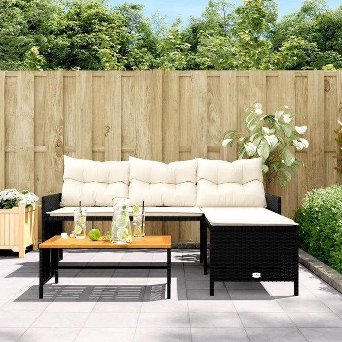 Garden Sofa With Table And Cushions L-Shaped Black Poly Rattan Tlppno