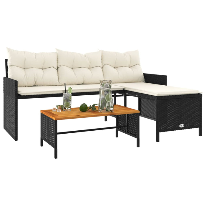 Garden Sofa With Table And Cushions L-Shaped Black Poly Rattan Tlppno