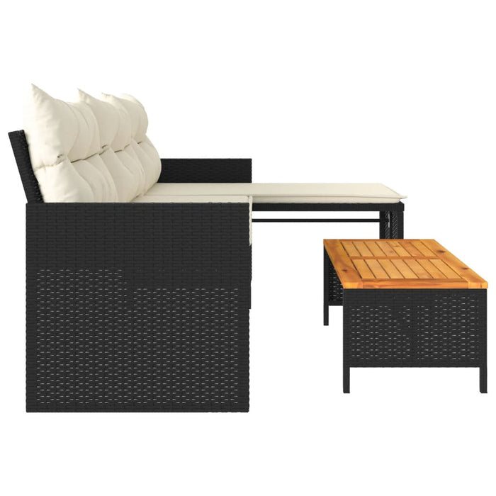 Garden Sofa With Table And Cushions L-Shaped Black Poly Rattan Tlppno
