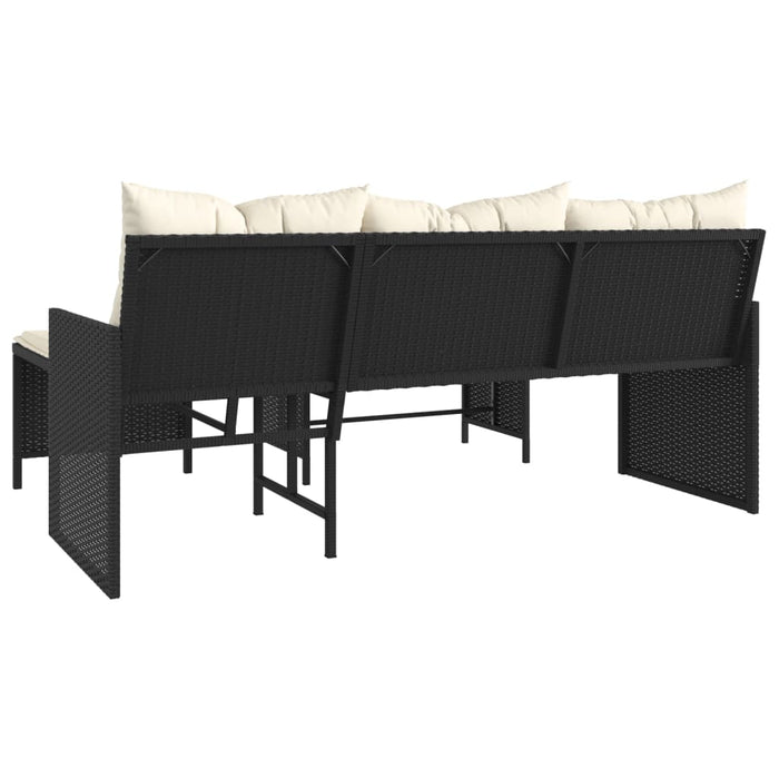 Garden Sofa With Table And Cushions L-Shaped Black Poly Rattan Tlppno