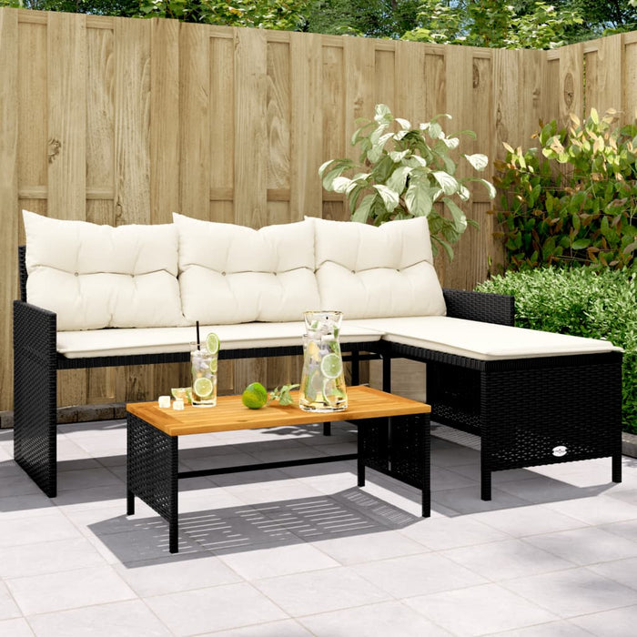 Garden Sofa With Table And Cushions L-Shaped Black Poly Rattan Tlppno
