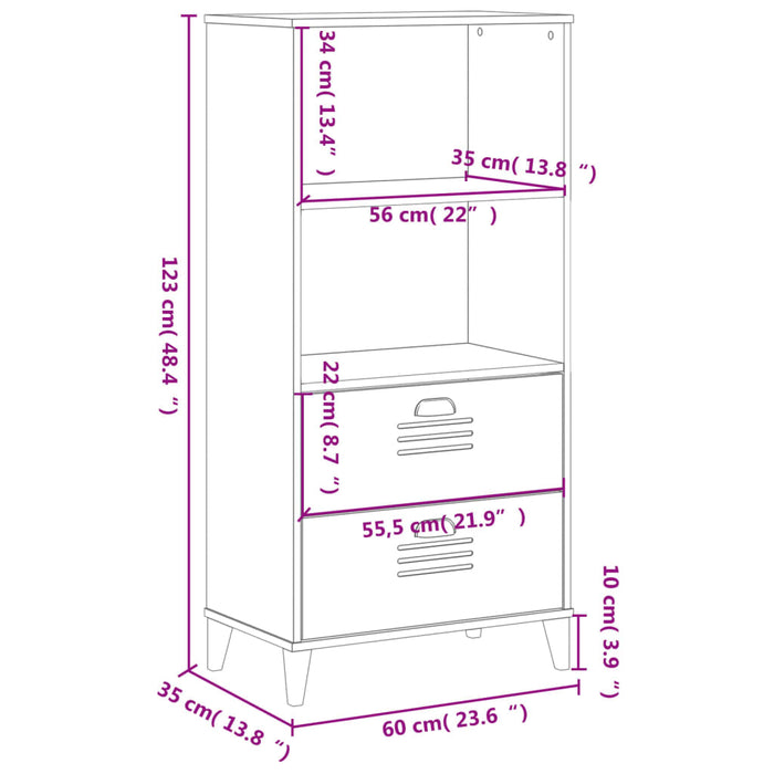 Bookcase Viken White 60X35X123 Cm Solid Wood Pine Tiakai