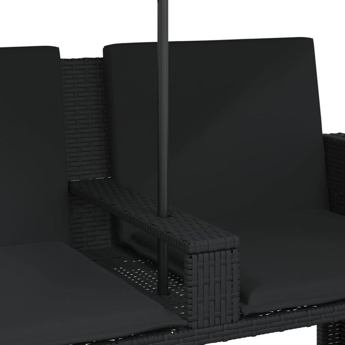 Garden Sofa 2-Seater With Parasol And Stools Black Poly Rattan Tlpnnt