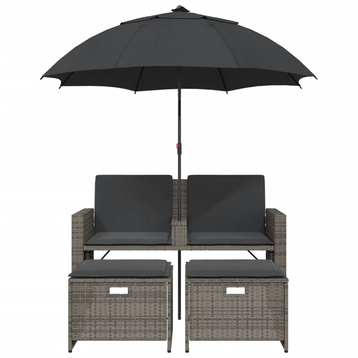 Garden Sofa 2-Seater With Parasol And Stools Grey Poly Rattan Tlpnnp