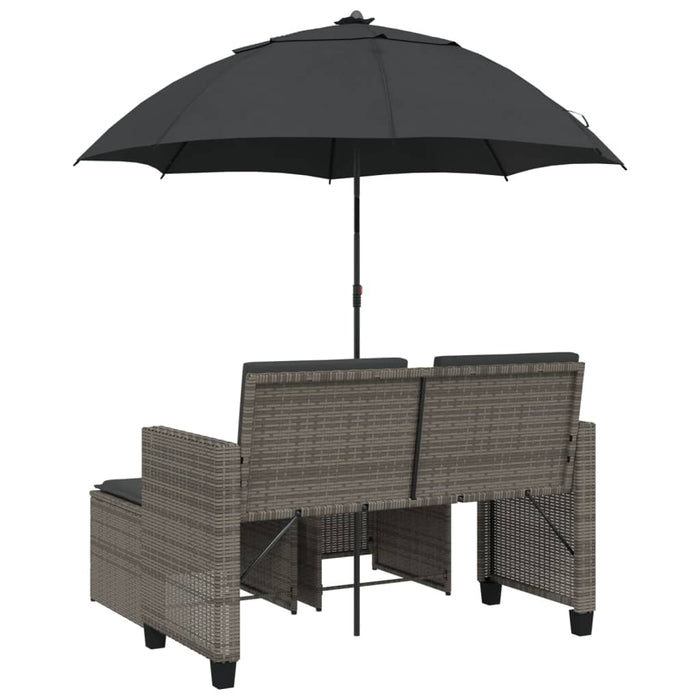 Garden Sofa 2-Seater With Parasol And Stools Grey Poly Rattan Tlpnnp