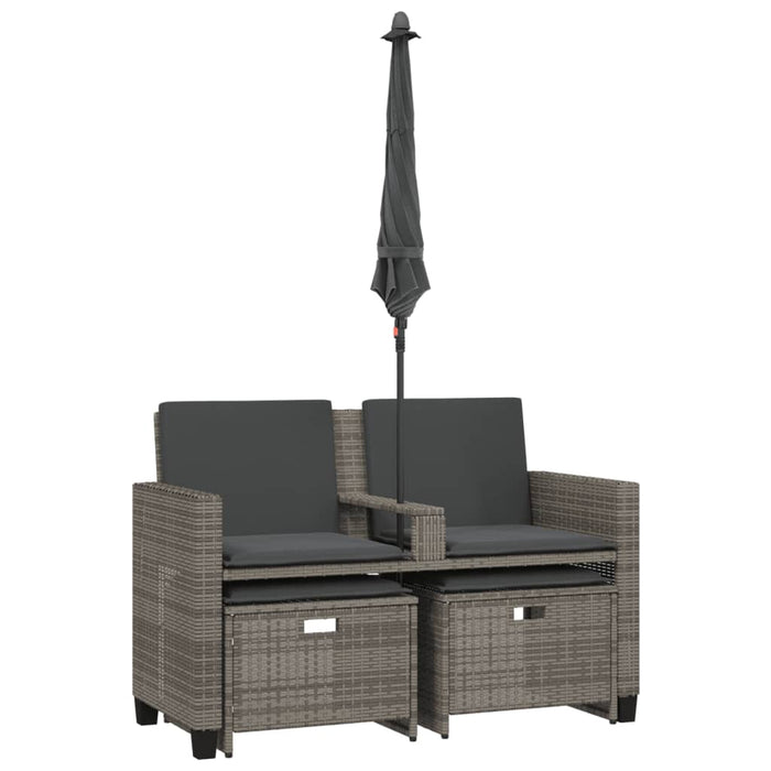 Garden Sofa 2-Seater With Parasol And Stools Grey Poly Rattan Tlpnnp