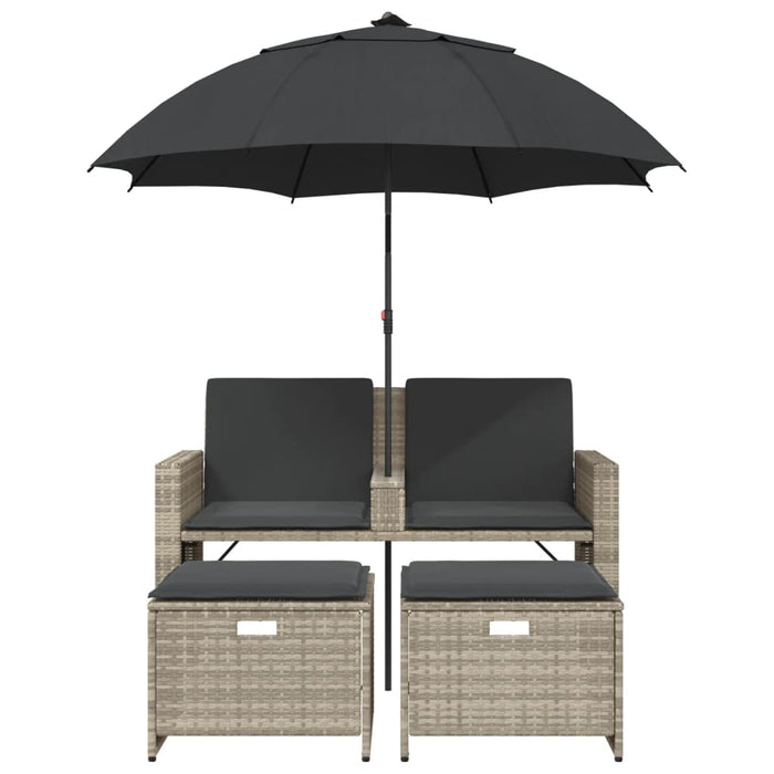 Garden Sofa 2-Seater With Parasol And Stools Light Grey Poly Rattan Tlpnnn