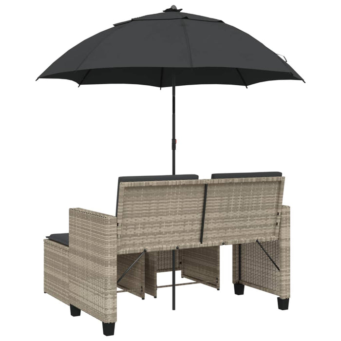 Garden Sofa 2-Seater With Parasol And Stools Light Grey Poly Rattan Tlpnnn