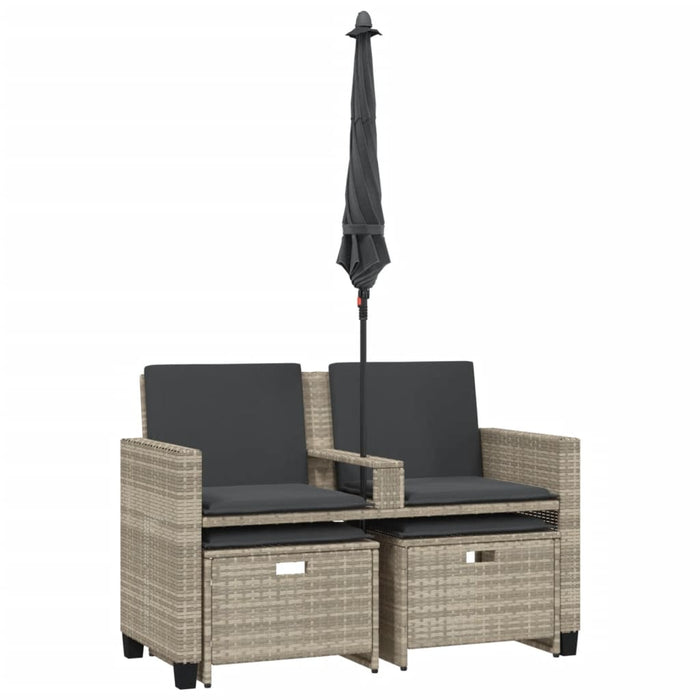 Garden Sofa 2-Seater With Parasol And Stools Light Grey Poly Rattan Tlpnnn