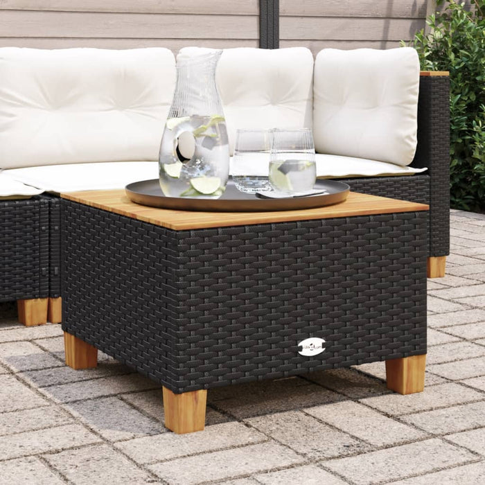 Garden Table Black 55X55X36 Cm Poly Rattan Acacia Wood Tlpkbn